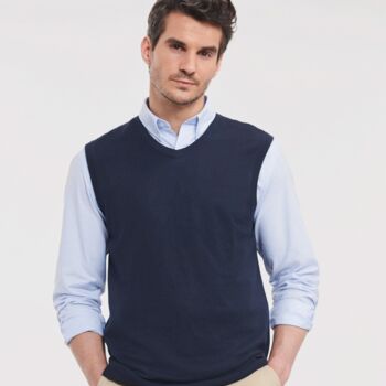 Russell Collection Sleeveless Cotton Acrylic V Neck Sweater Thumbnail
